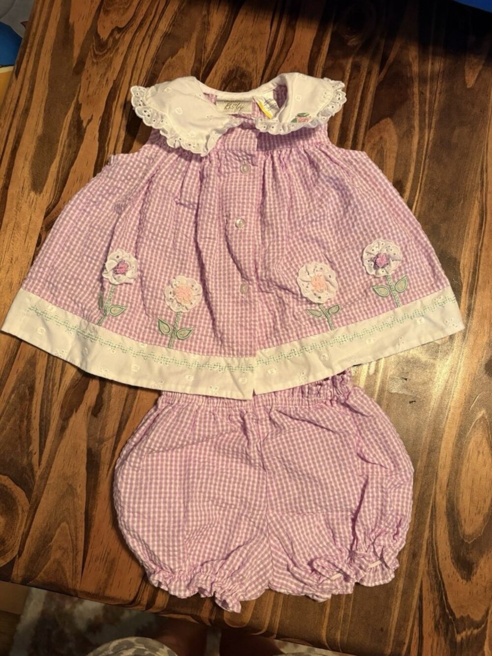 Vintage LITTLE BITTY 6-9 Months Purple & White Gingham 2pc Top & Bloomer Set
